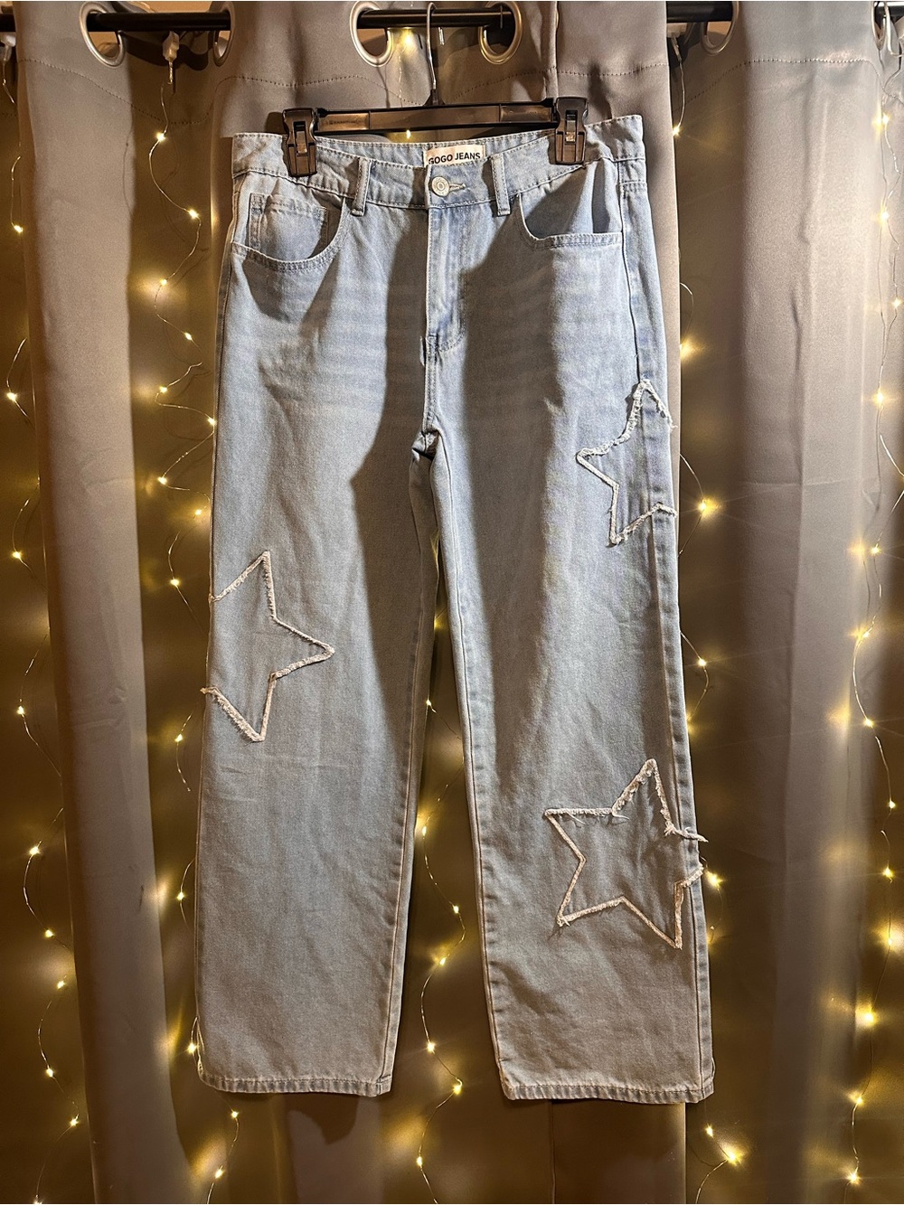 GOGO Light Blue Star Embroidered Wide-Leg Jeans